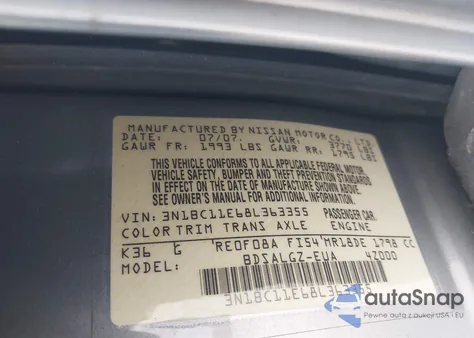 2008 Nissan Versa 1.8Sl из США, поврежденный, VIN 3N1BC11E68L363355